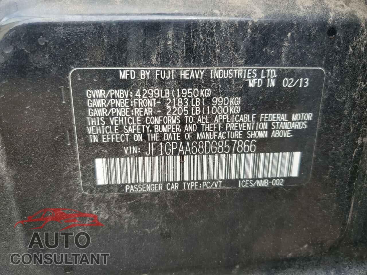 SUBARU IMPREZA 2013 - JF1GPAA68DG857866