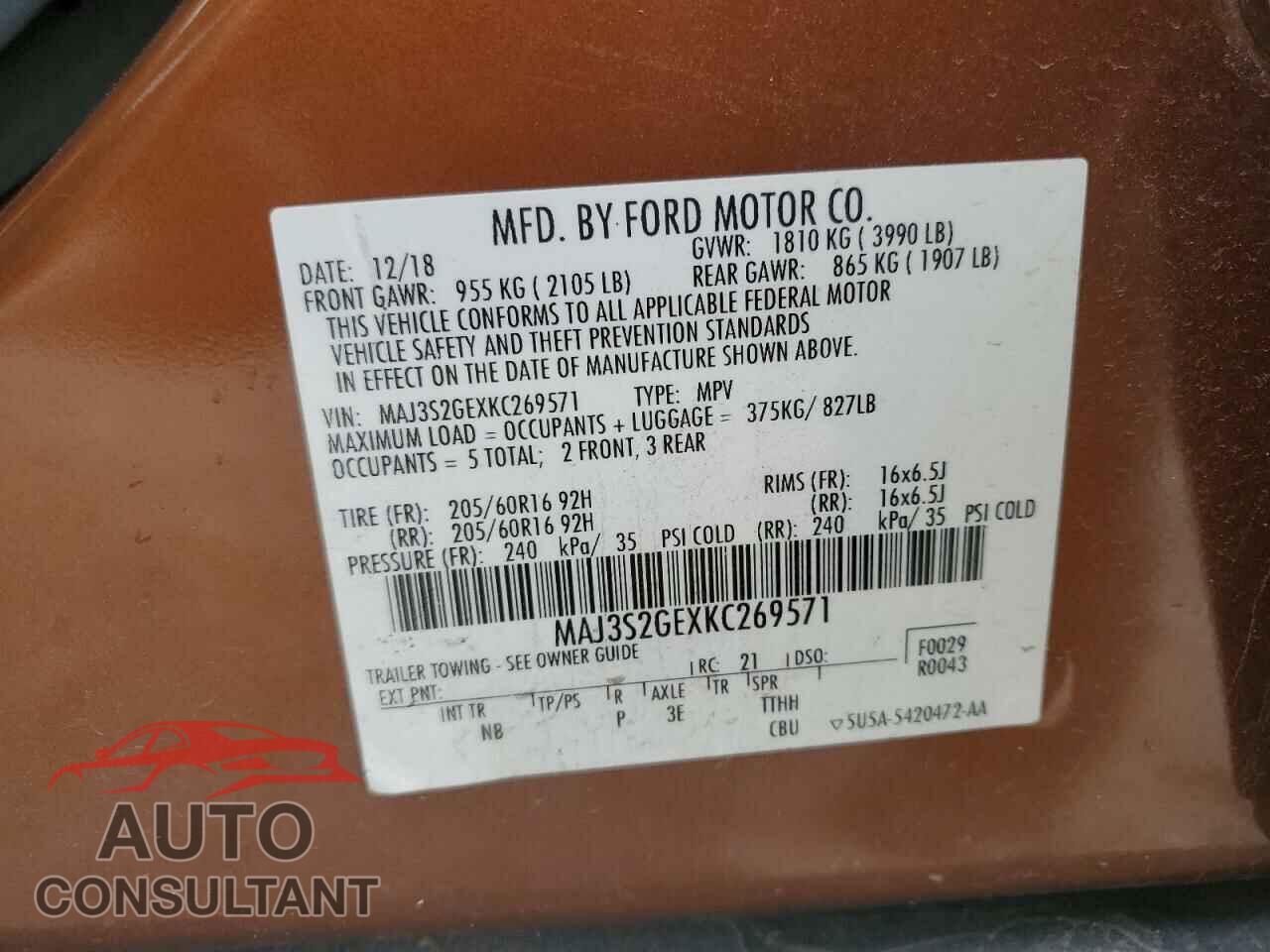 FORD ECOSPORT 2019 - MAJ3S2GEXKC269571