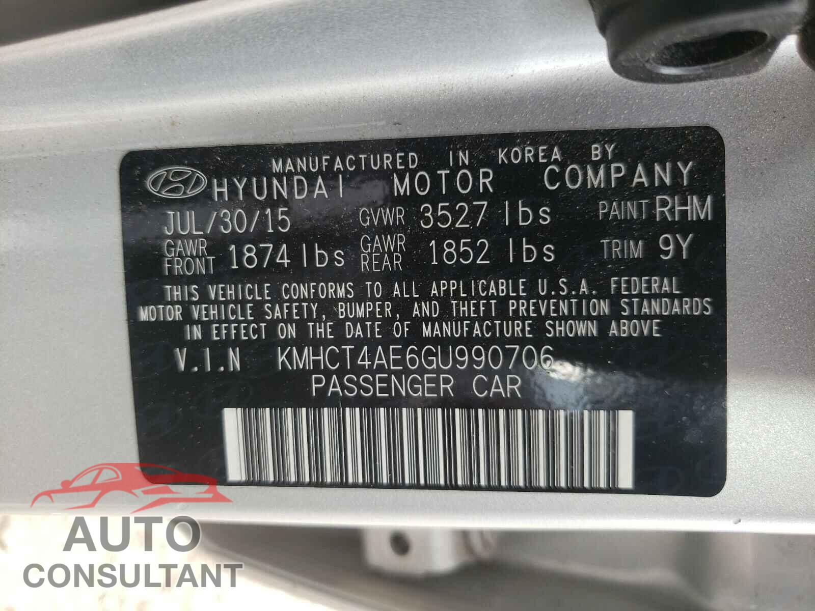 HYUNDAI ACCENT 2016 - KMHCT4AE6GU990706