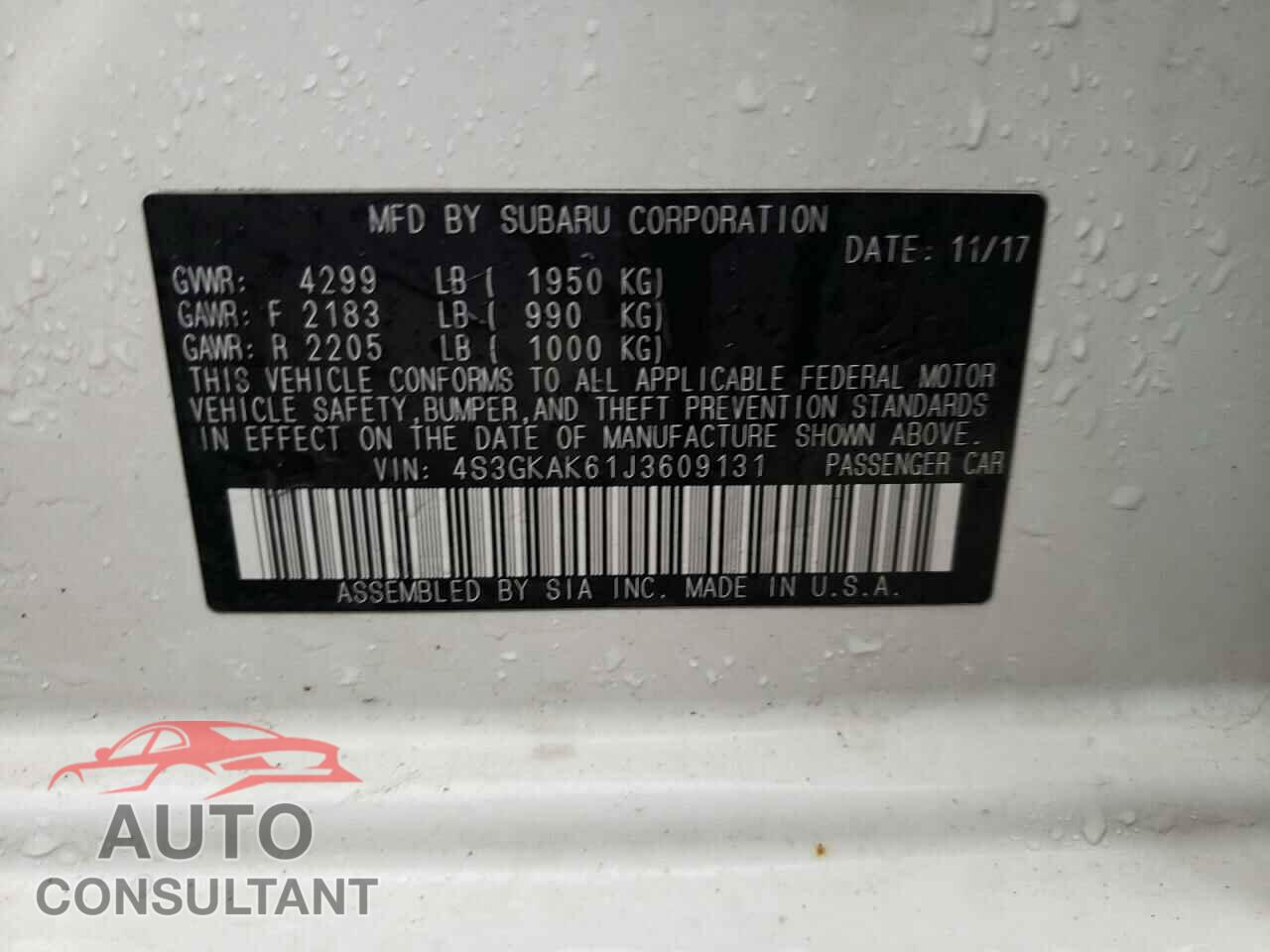 SUBARU IMPREZA 2018 - 4S3GKAK61J3609131