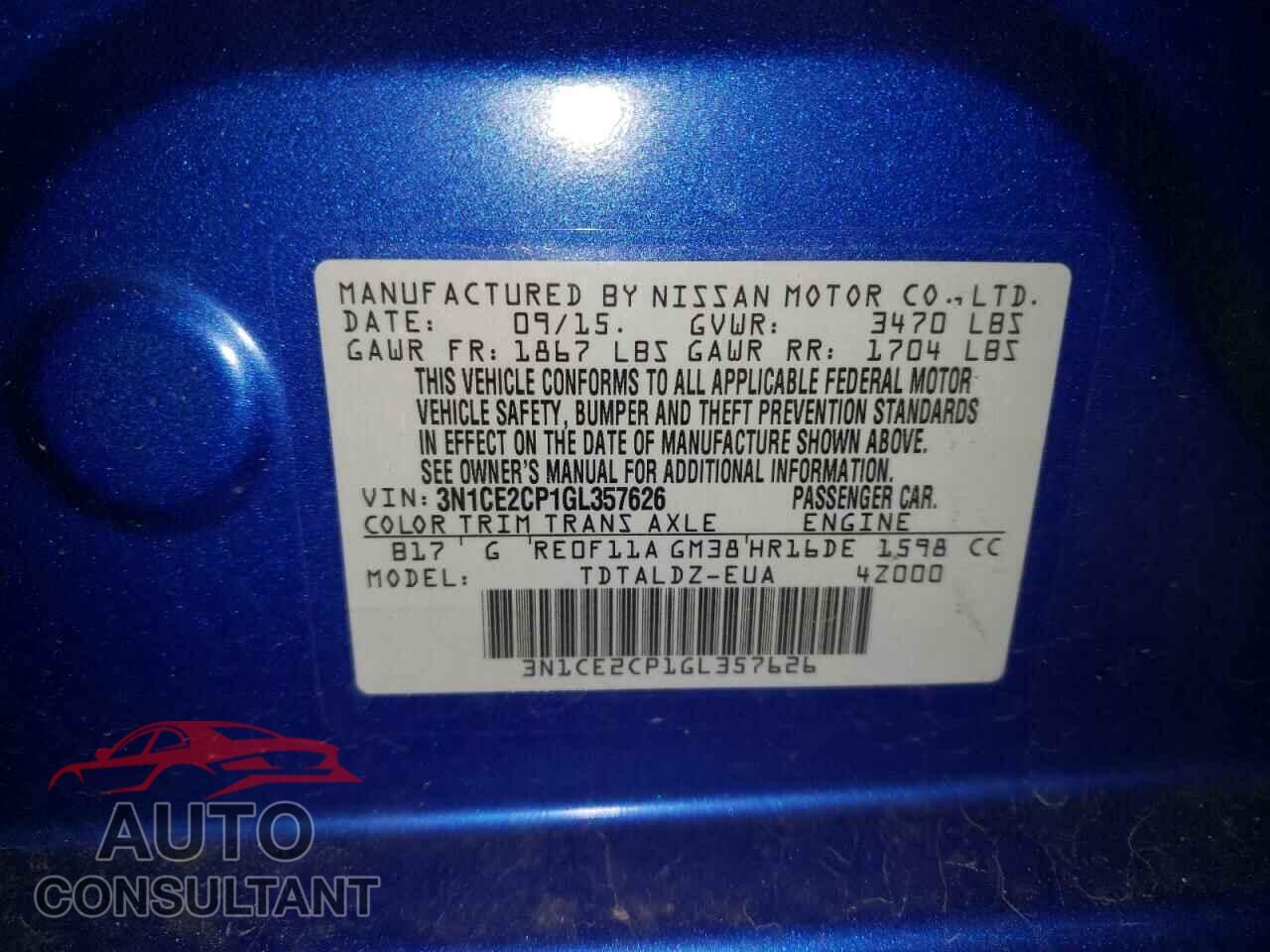 NISSAN VERSA 2016 - 3N1CE2CP1GL357626