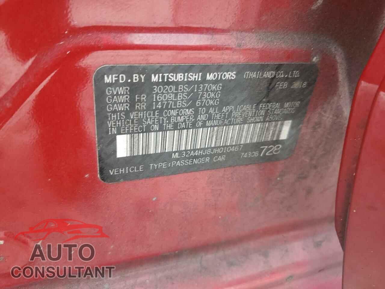 MITSUBISHI MIRAGE 2018 - ML32A4HJ8JH010467
