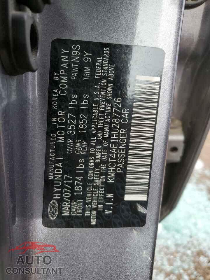 HYUNDAI ACCENT 2017 - KMHCT4AE1HU287726