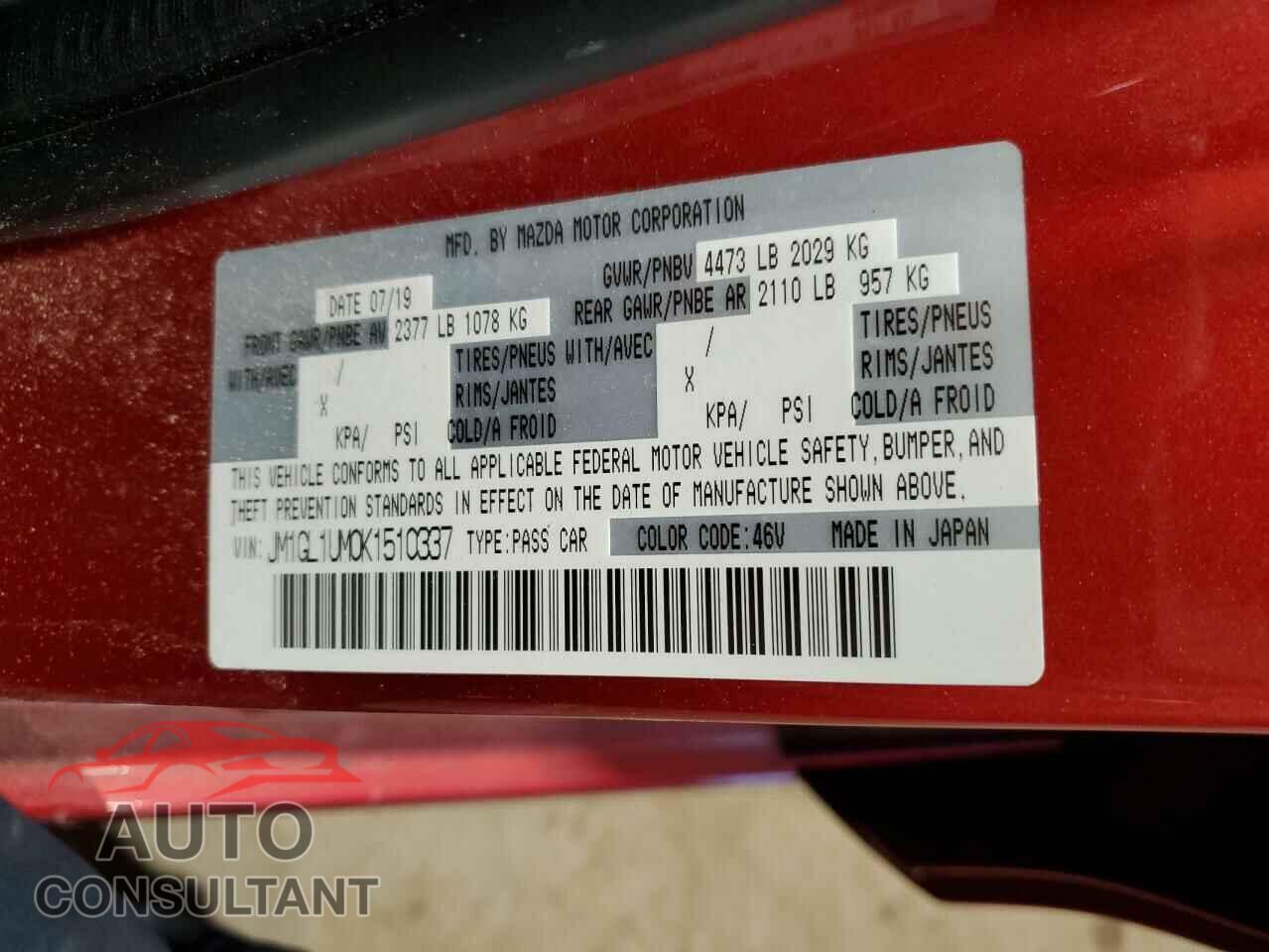 MAZDA 6 2019 - JM1GL1UM0K1510337
