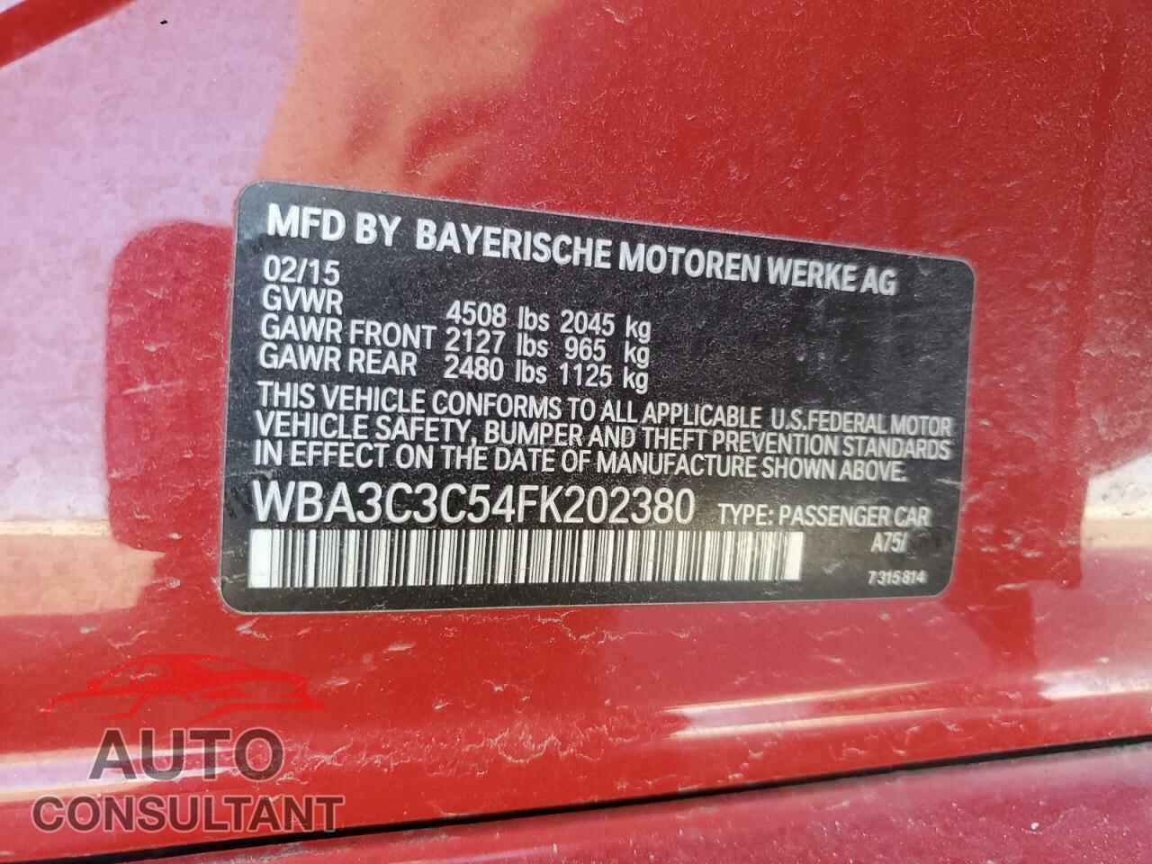 BMW 3 SERIES 2015 - WBA3C3C54FK202380