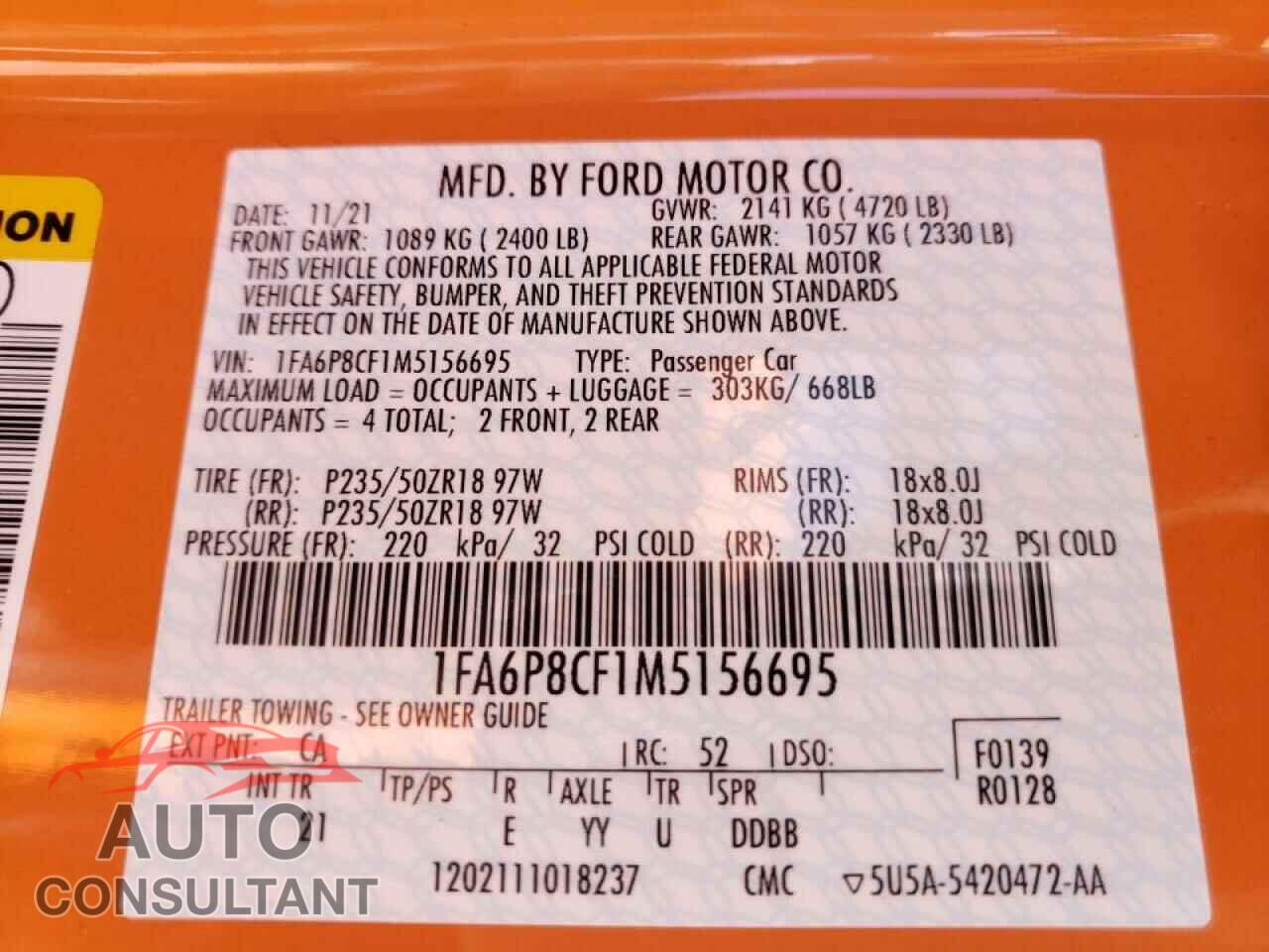 FORD MUSTANG 2021 - 1FA6P8CF1M5156695