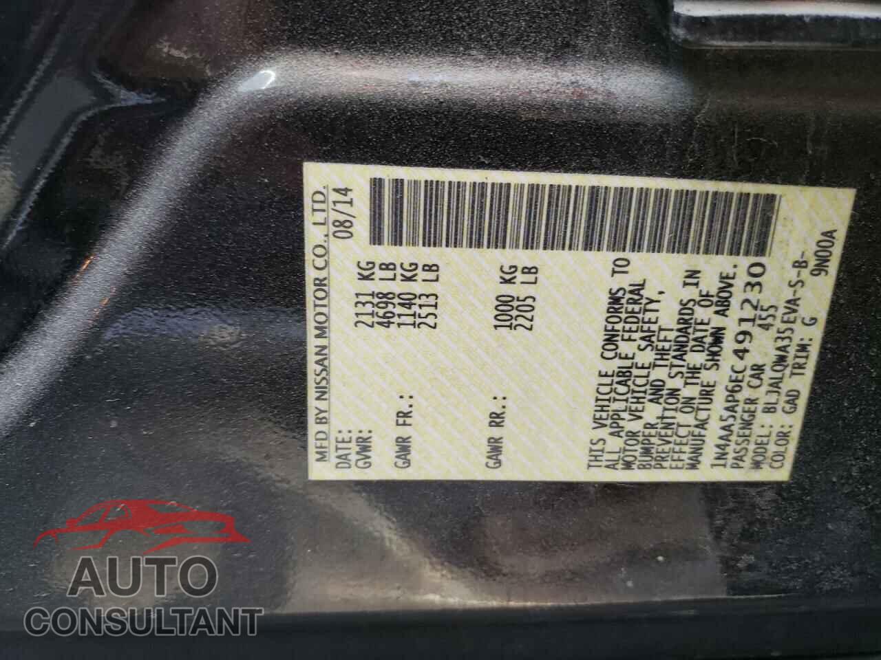 NISSAN MAXIMA 2014 - 1N4AA5AP6EC491230