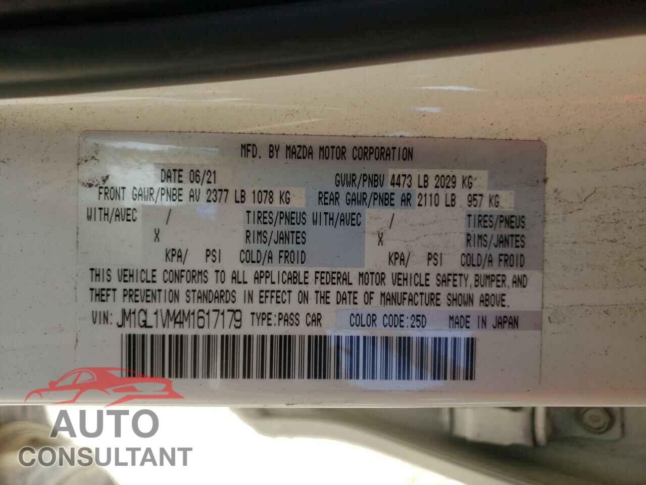 MAZDA 6 2021 - JM1GL1VM4M1617179