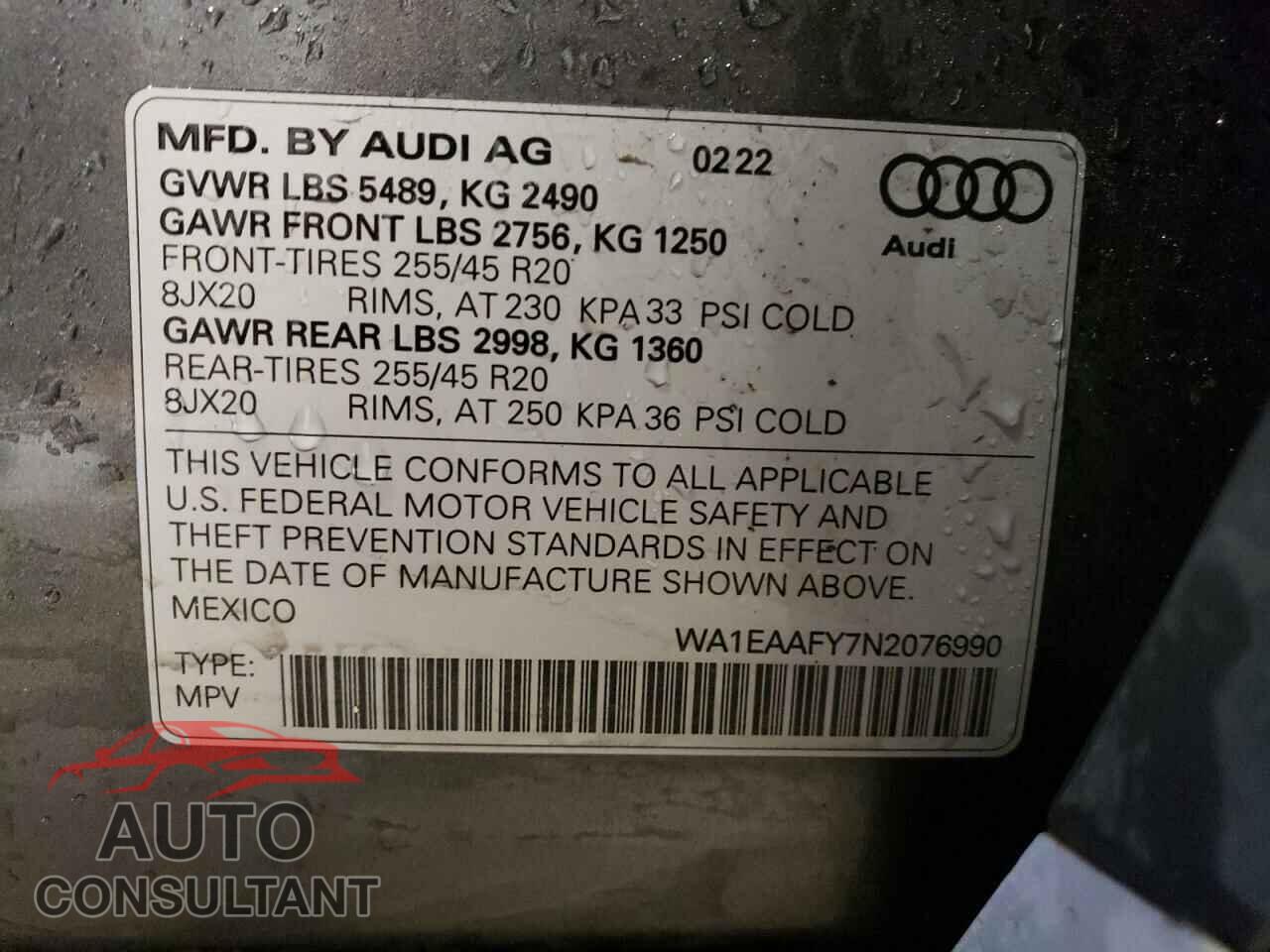 AUDI Q5 2022 - WA1EAAFY7N2076990