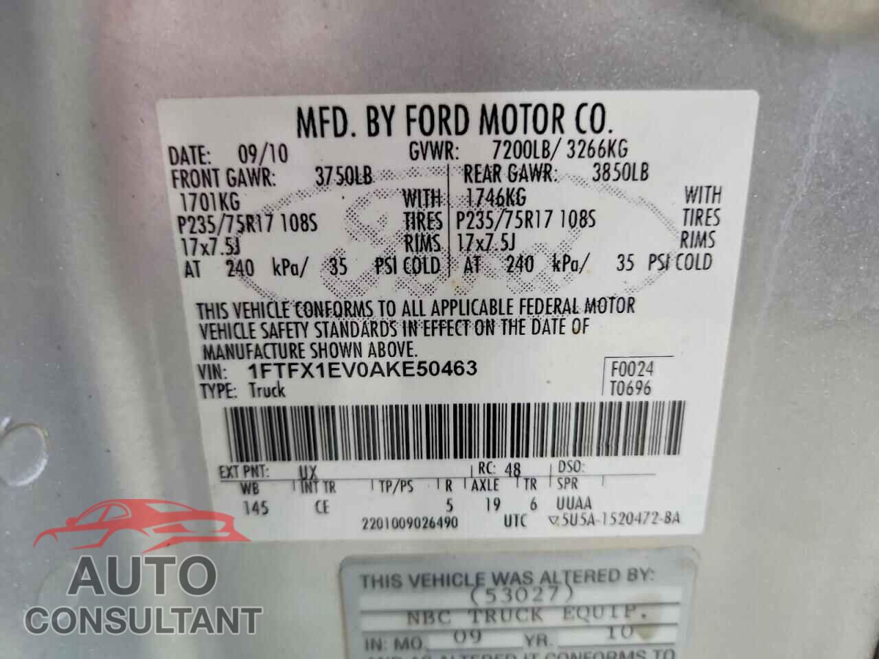 FORD F150 2010 - 1FTFX1EV0AKE50463