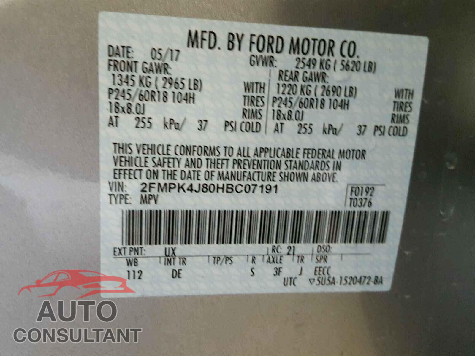 FORD EDGE SEL 2017 - 2FMPK4J80HBC07191