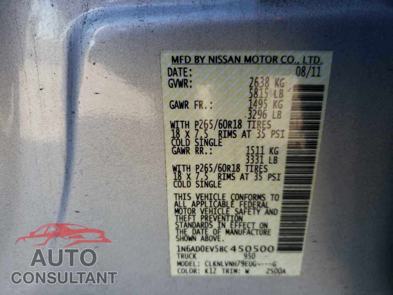 NISSAN FRONTIER 2011 - 1N6AD0EV5BC450500