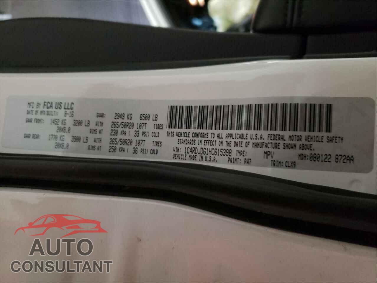 DODGE DURANGO 2017 - 1C4RDJDG1HC615398