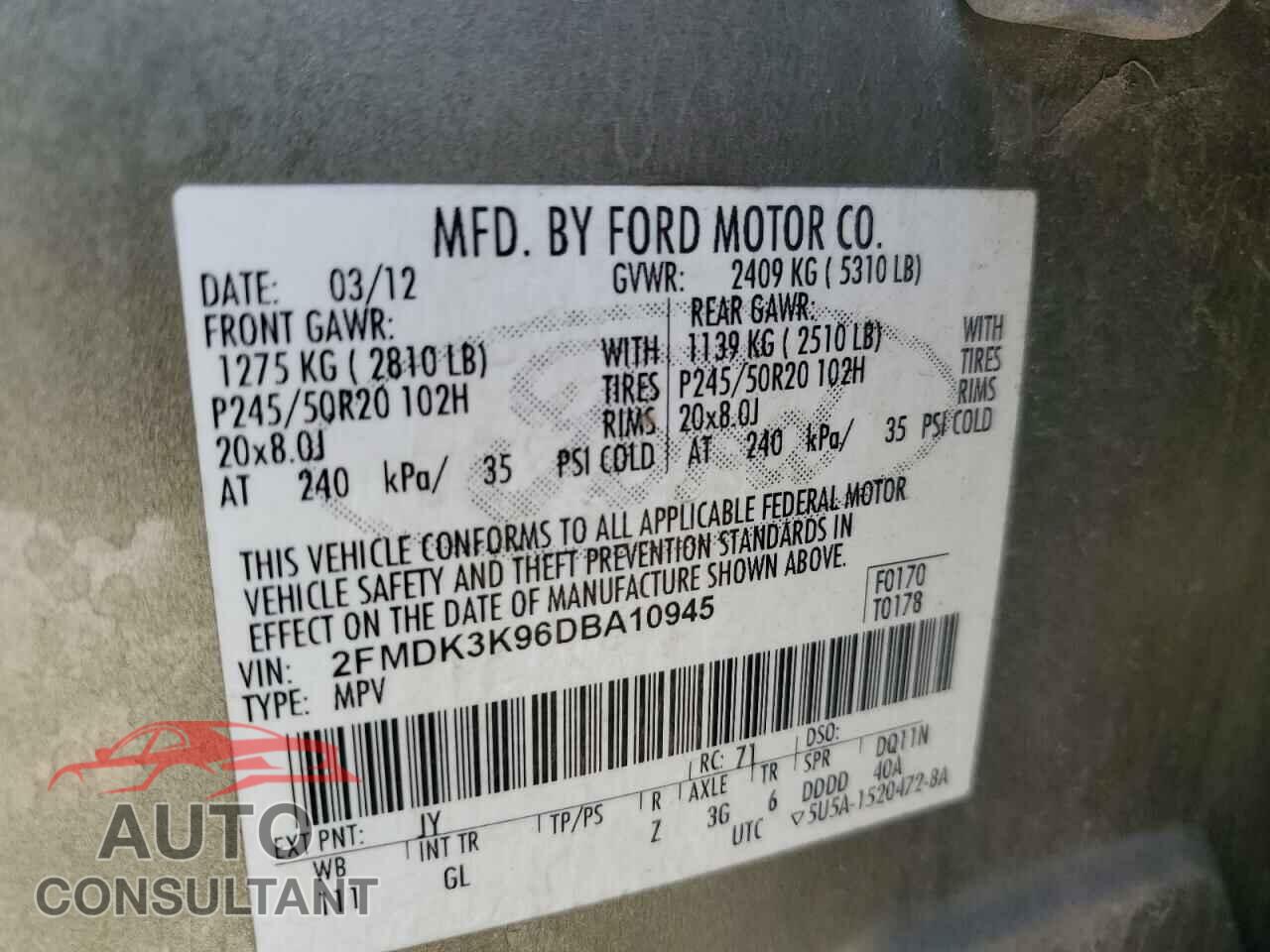 FORD EDGE 2013 - 2FMDK3K96DBA10945
