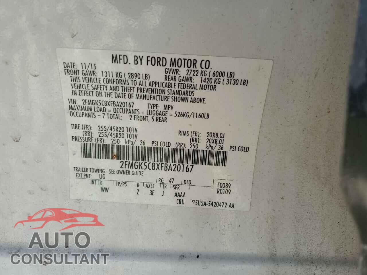FORD FLEX 2015 - 2FMGK5C8XFBA20167