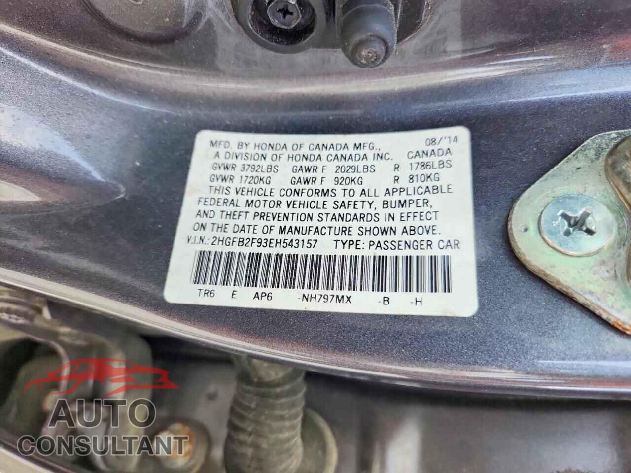 HONDA CIVIC 2014 - 2HGFB2F93EH543157