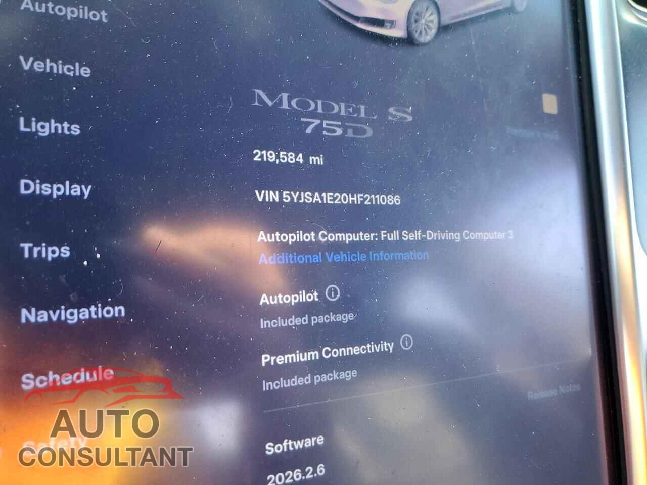 TESLA MODEL S 2017 - 5YJSA1E20HF211086