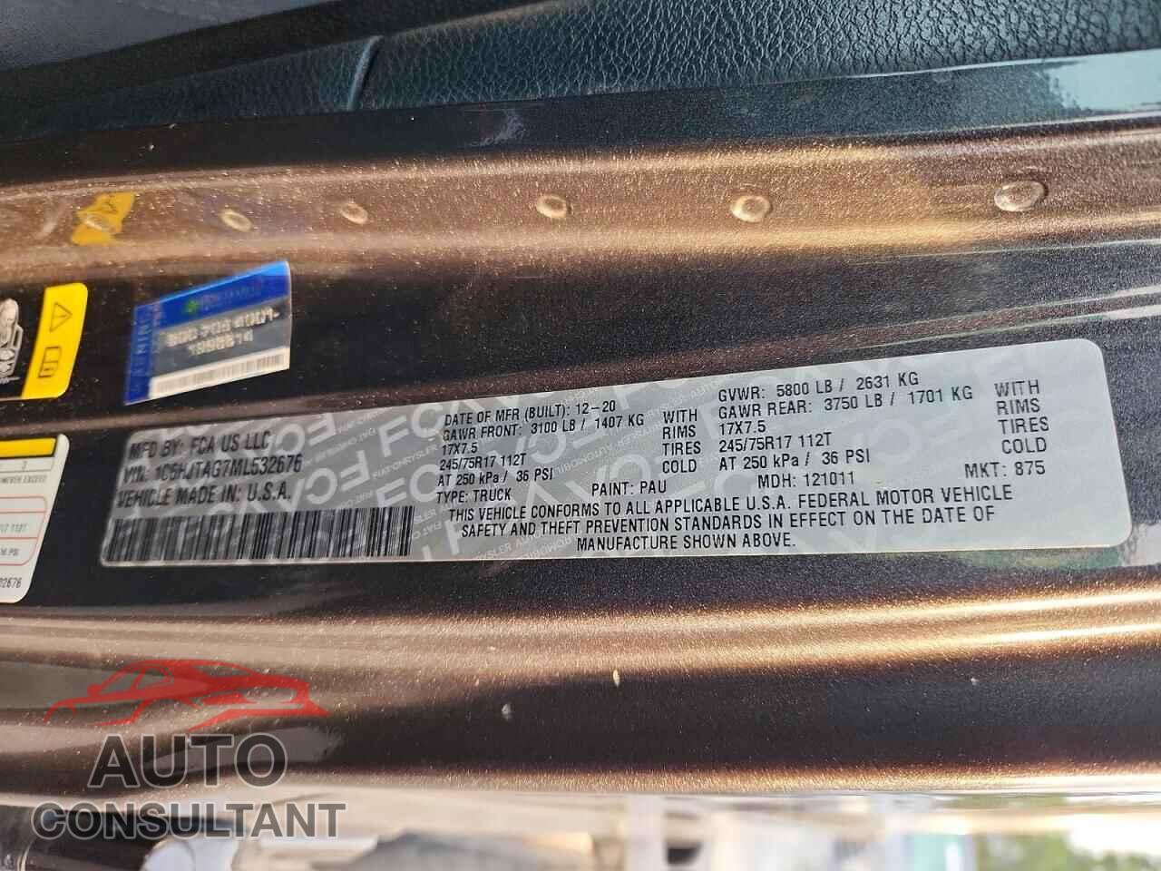 JEEP GLADIATOR 2021 - 1C6HJTAG7ML532676