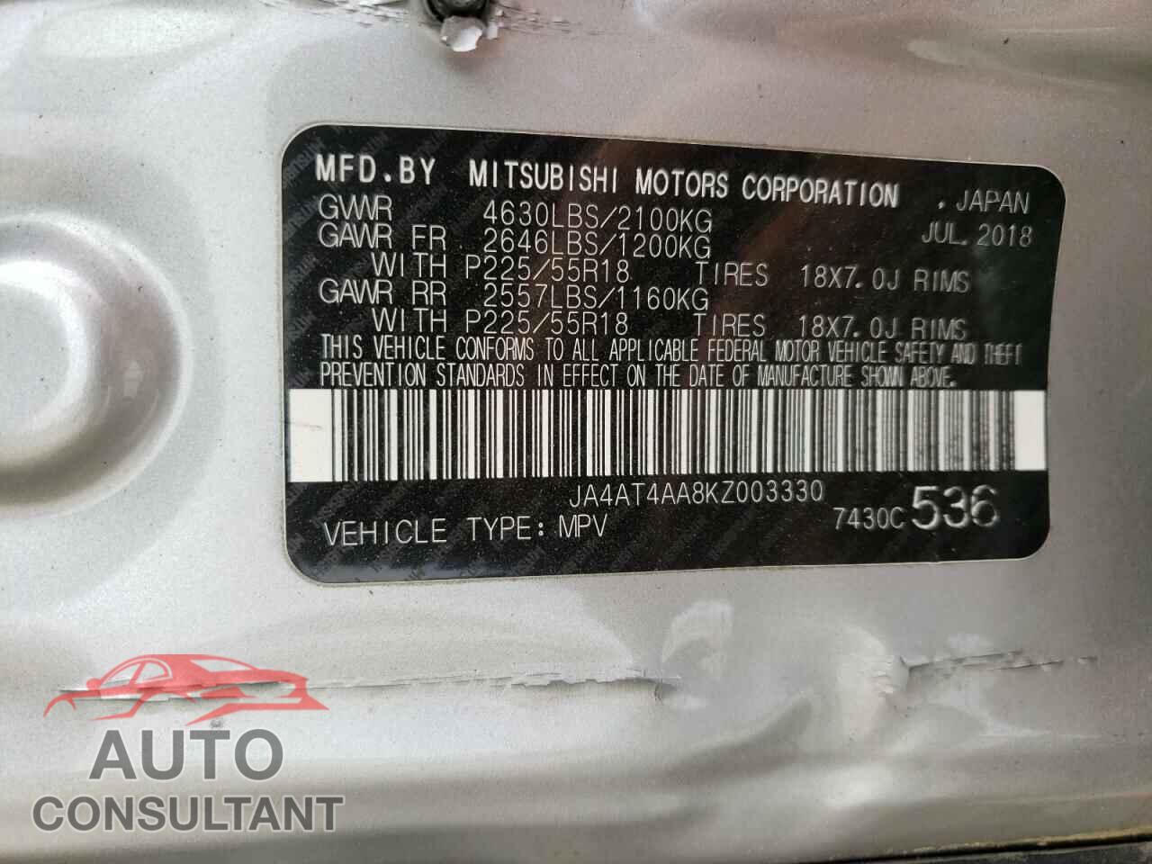MITSUBISHI ECLIPSE 2019 - JA4AT4AA8KZ003330