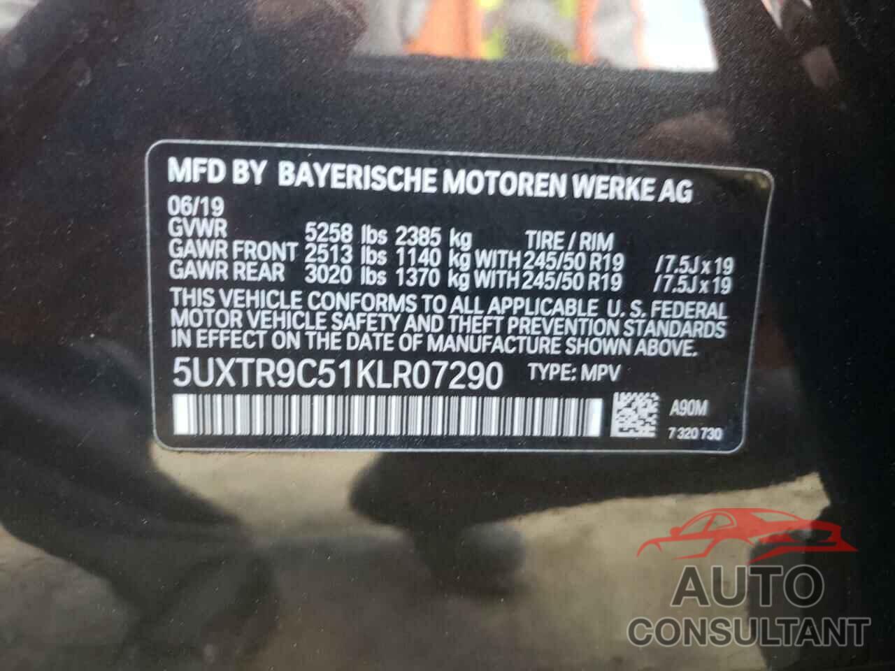 BMW X3 2019 - 5UXTR9C51KLR07290