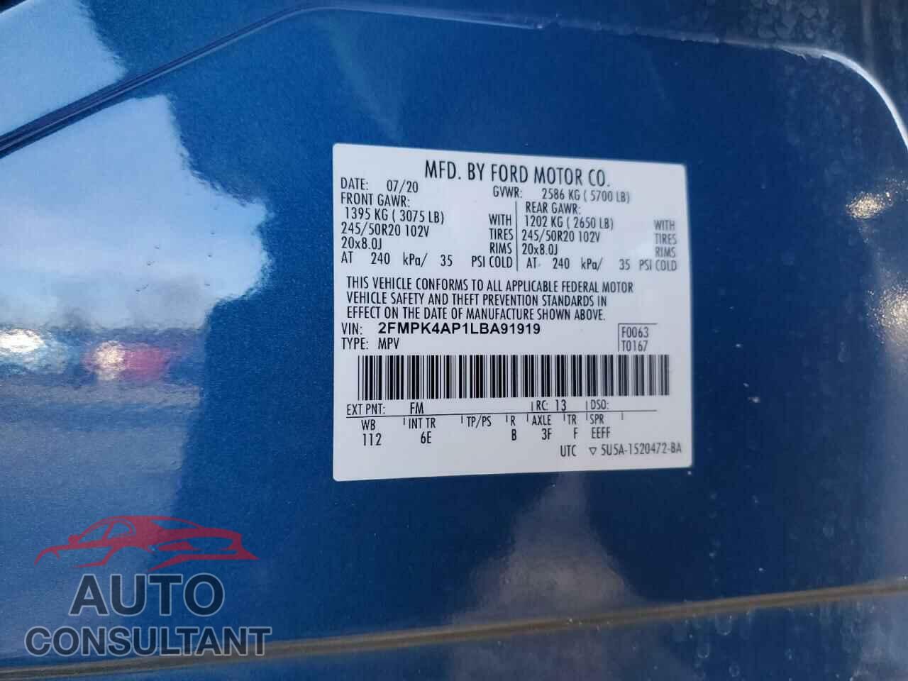 FORD EDGE 2020 - 2FMPK4AP1LBA91919