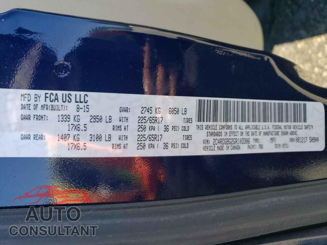 DODGE CARAVAN 2016 - 2C4RDGBG2GR103306