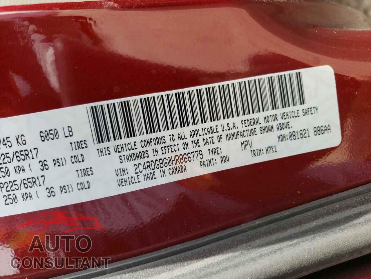 DODGE GRAND CARA 2017 - 2C4RDGBG0HR866779