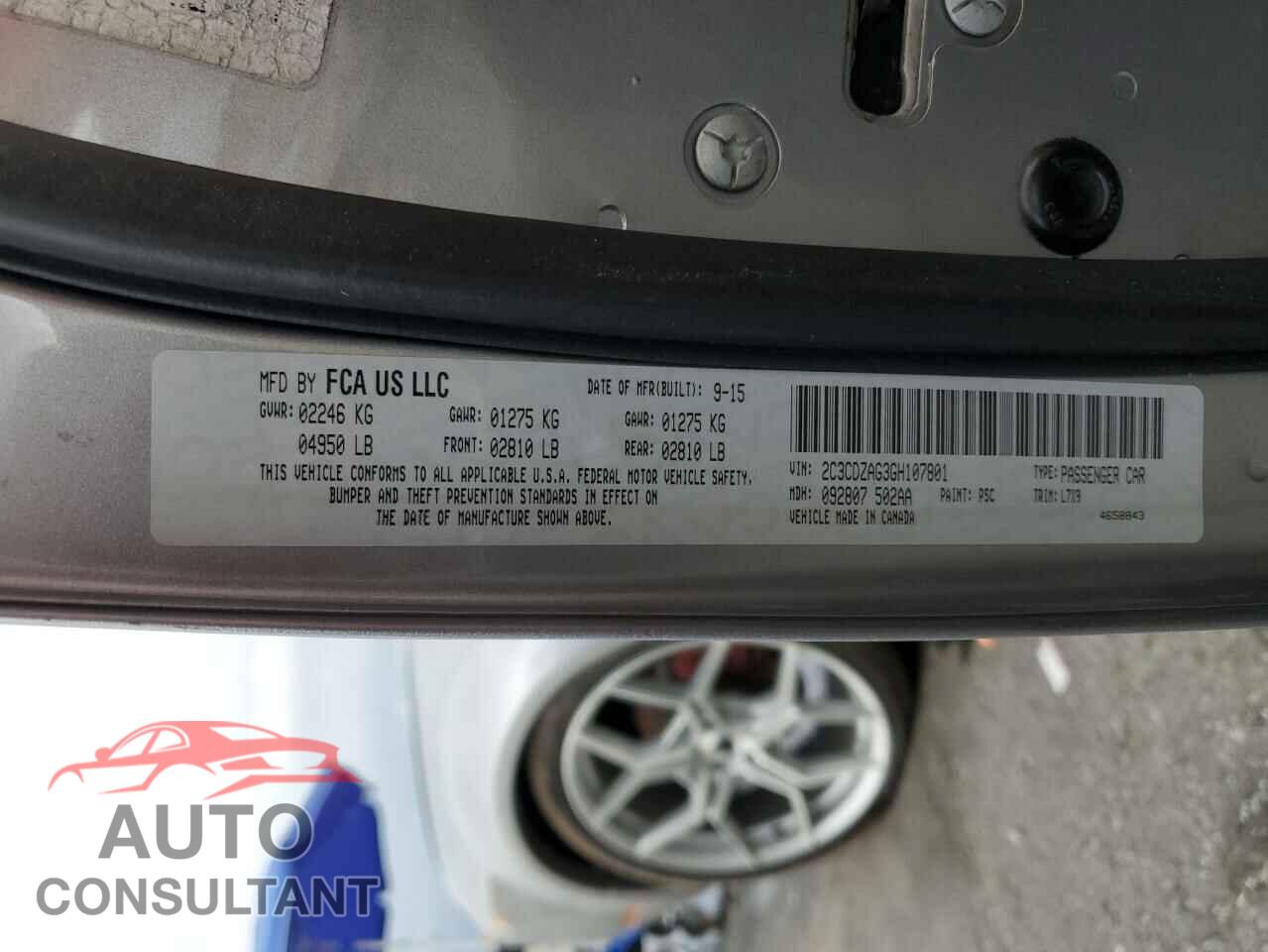 DODGE CHALLENGER 2016 - 2C3CDZAG3GH107801