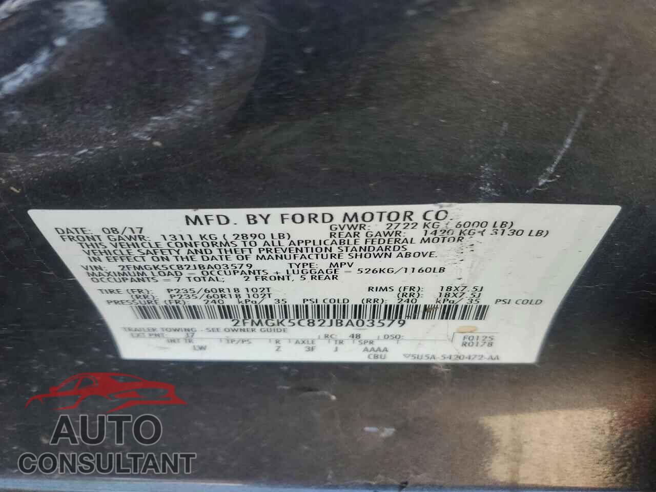 FORD FLEX 2018 - 2FMGK5C82JBA03579