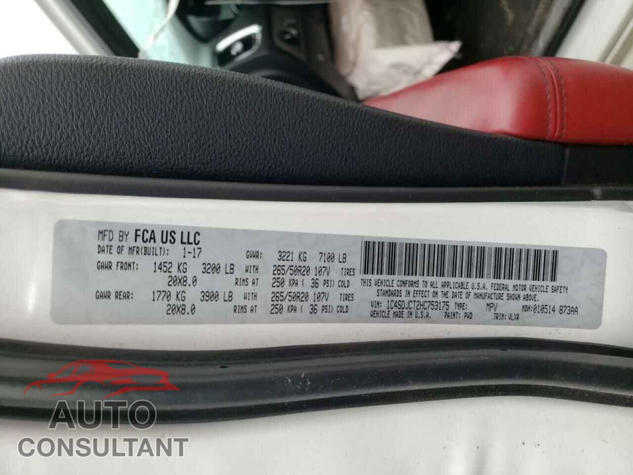 DODGE DURANGO 2017 - 1C4SDJCT2HC753175