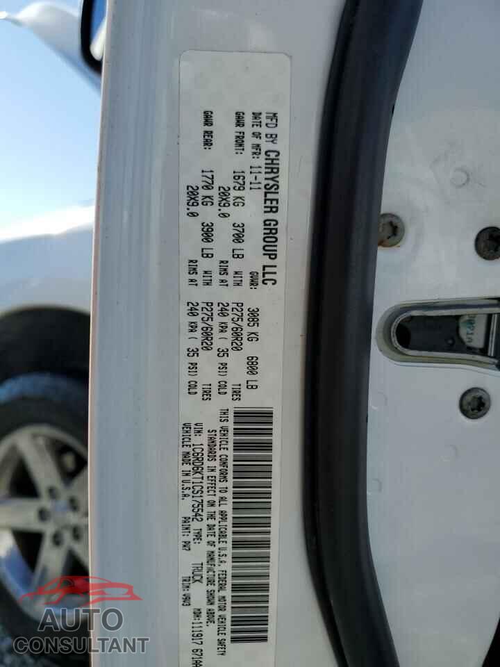 DODGE RAM 1500 2012 - 1C6RD6KT1CS175542