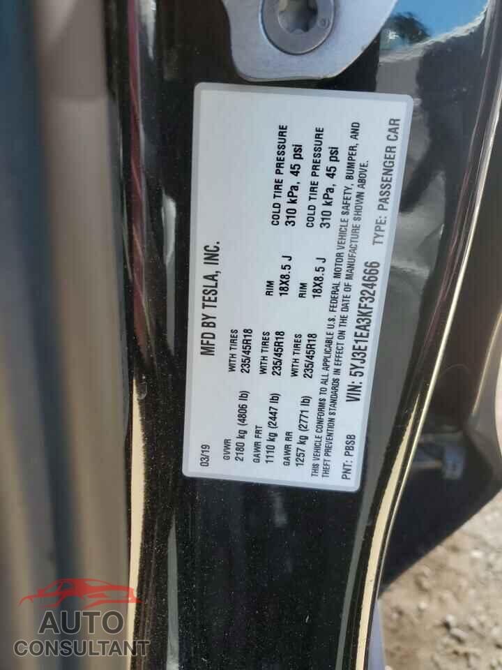 TESLA MODEL 3 2019 - 5YJ3E1EA3KF324666