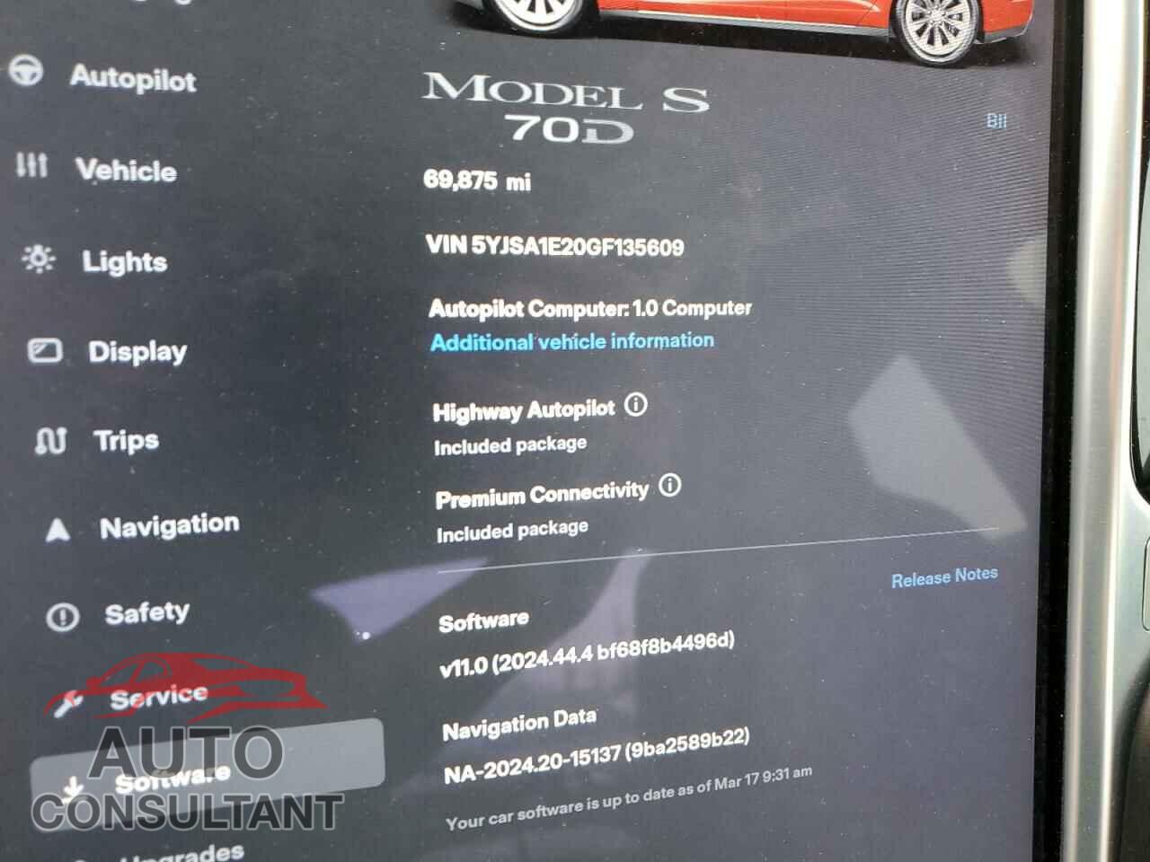 TESLA MODEL S 2016 - 5YJSA1E20GF135609