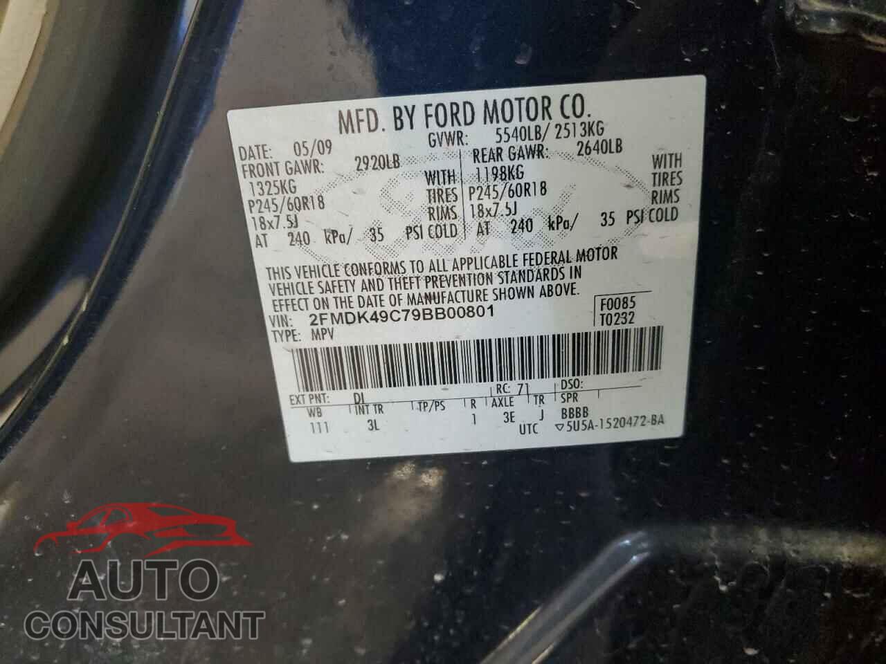 FORD EDGE 2009 - 2FMDK49C79BB00801