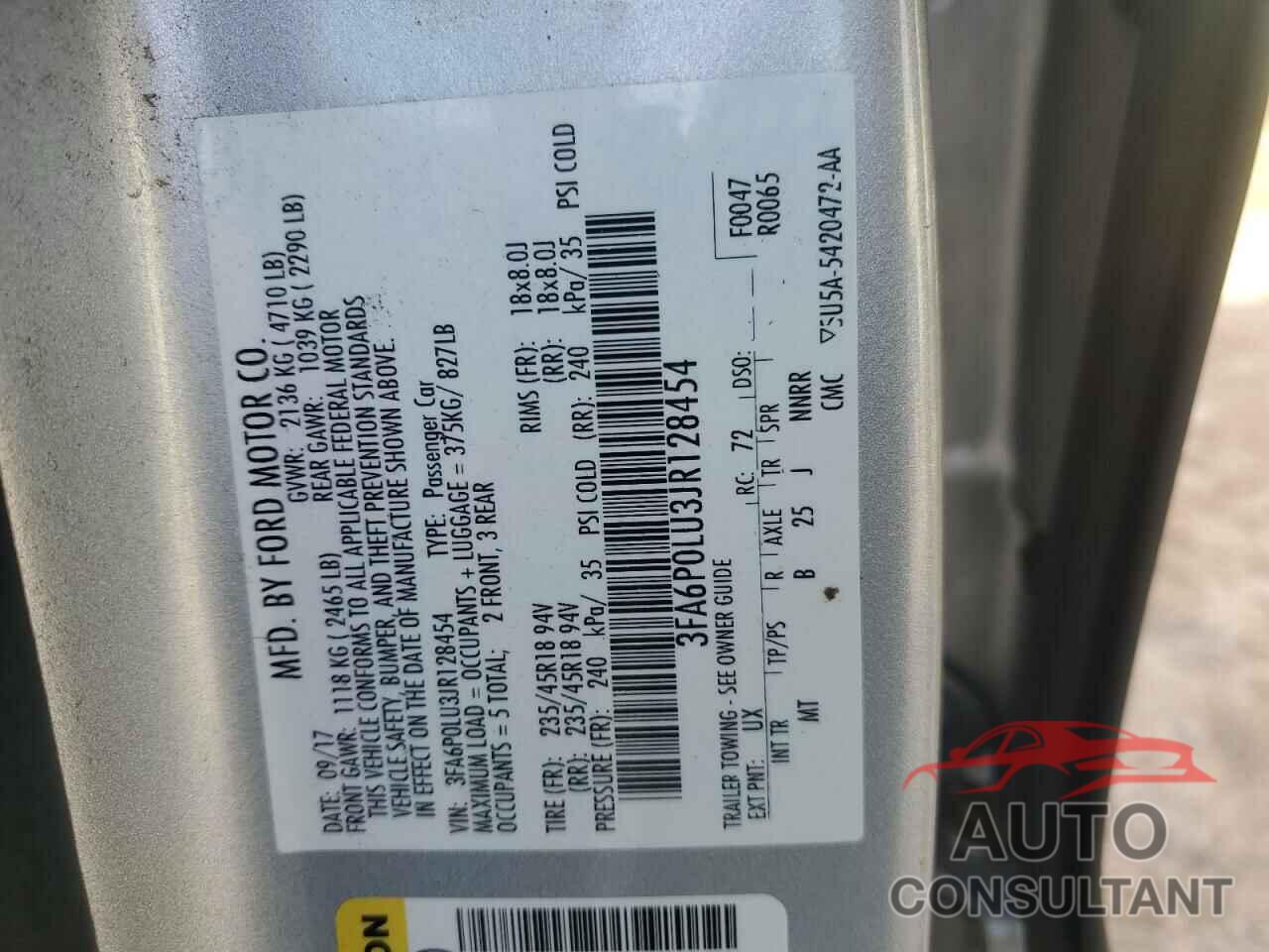 FORD FUSION 2018 - 3FA6P0LU3JR128454