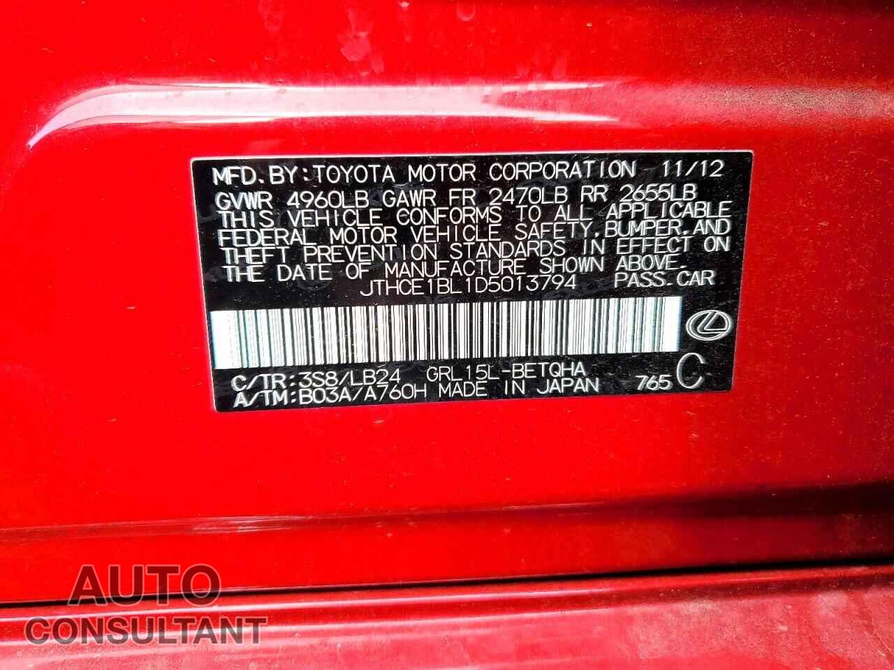 LEXUS GS 2013 - JTHCE1BL1D5013794