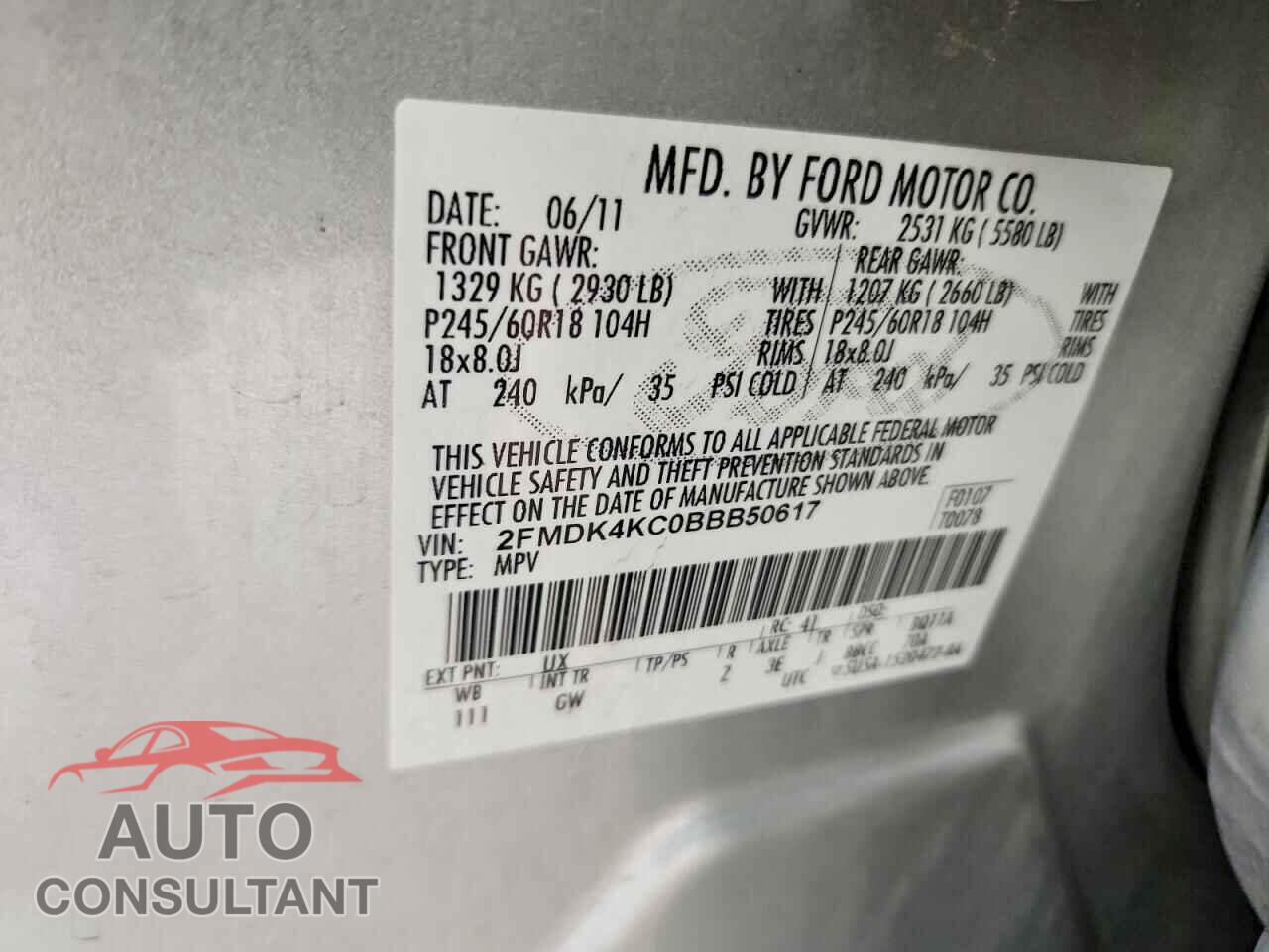 FORD EDGE 2011 - 2FMDK4KC0BBB50617
