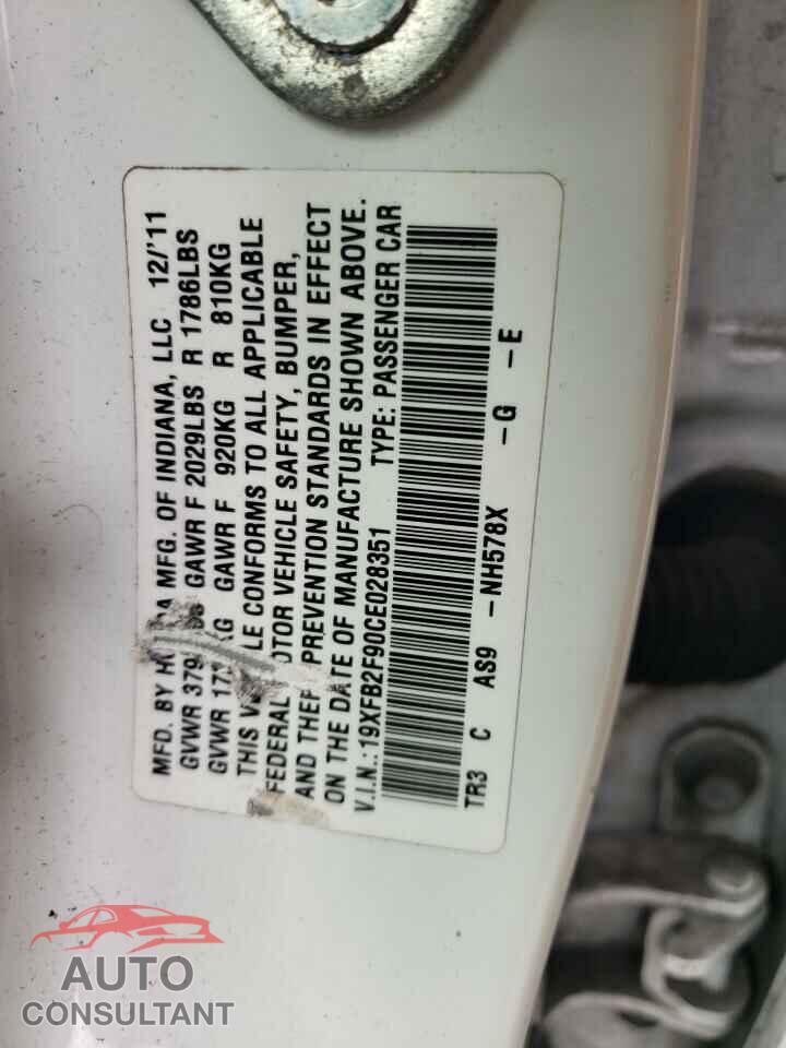 HONDA CIVIC 2012 - 19XFB2F90CE028351