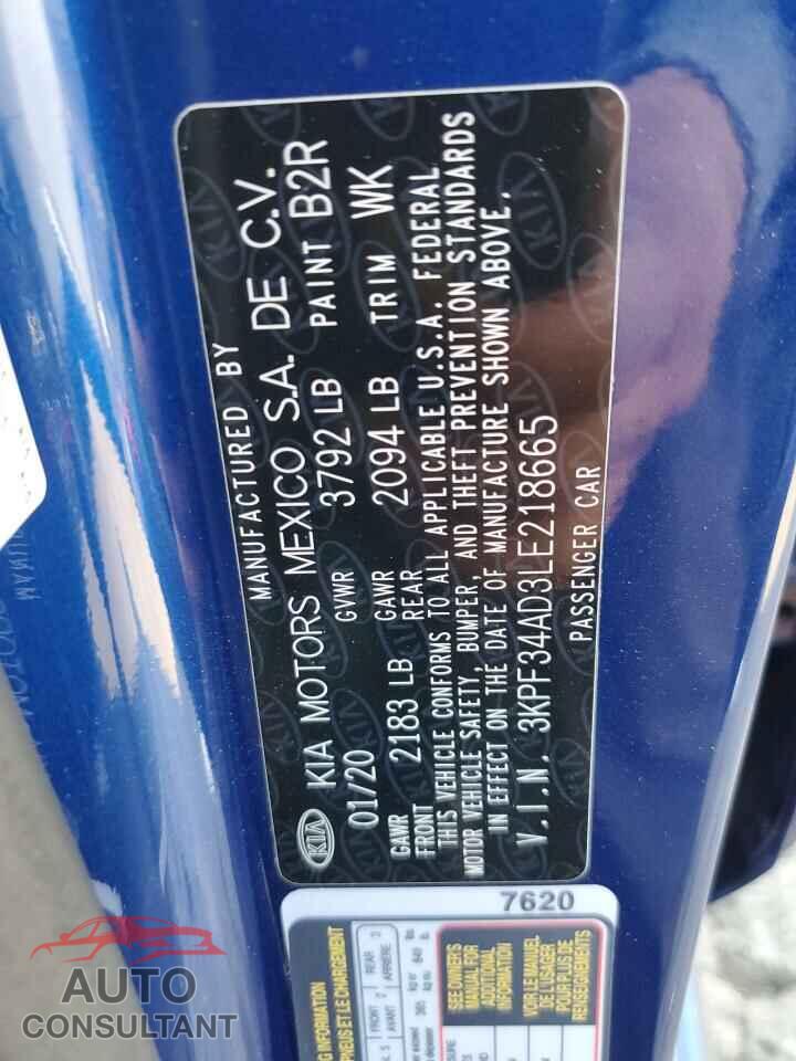 KIA FORTE 2020 - 3KPF34AD3LE218665