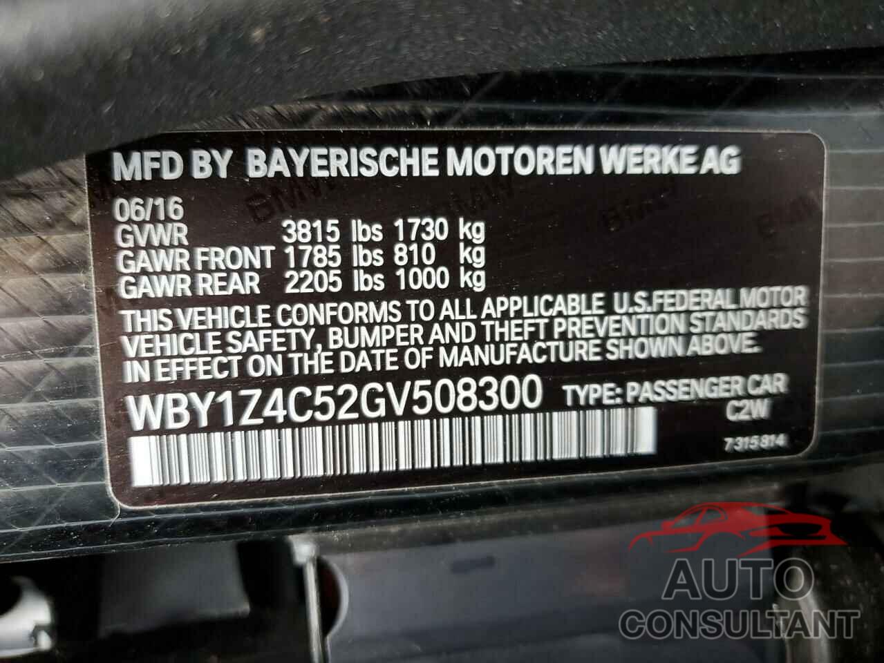 BMW I SERIES 2016 - WBY1Z4C52GV508300