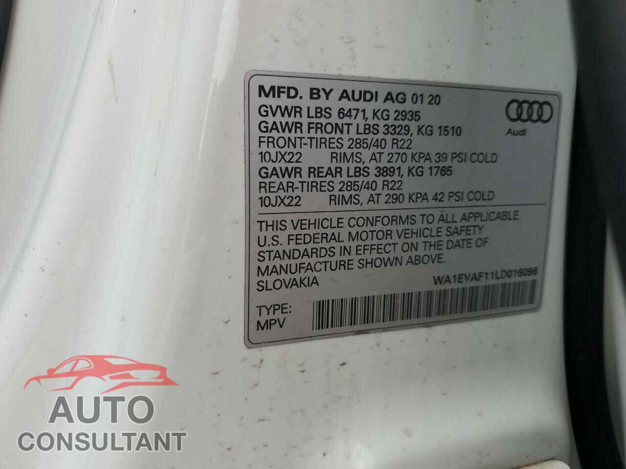 AUDI Q8 2020 - WA1EVAF11LD016096