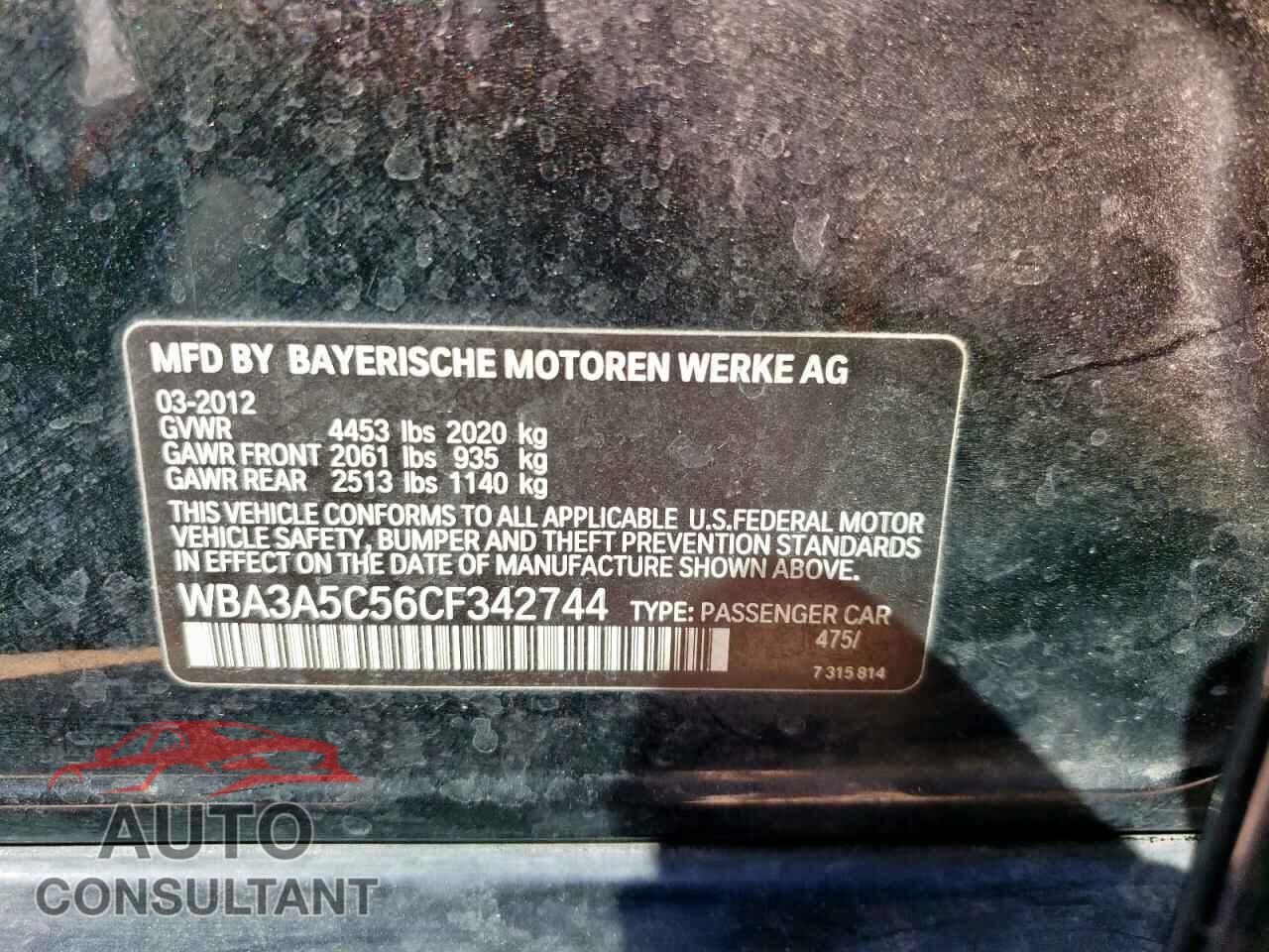 BMW 3 SERIES 2012 - WBA3A5C56CF342744