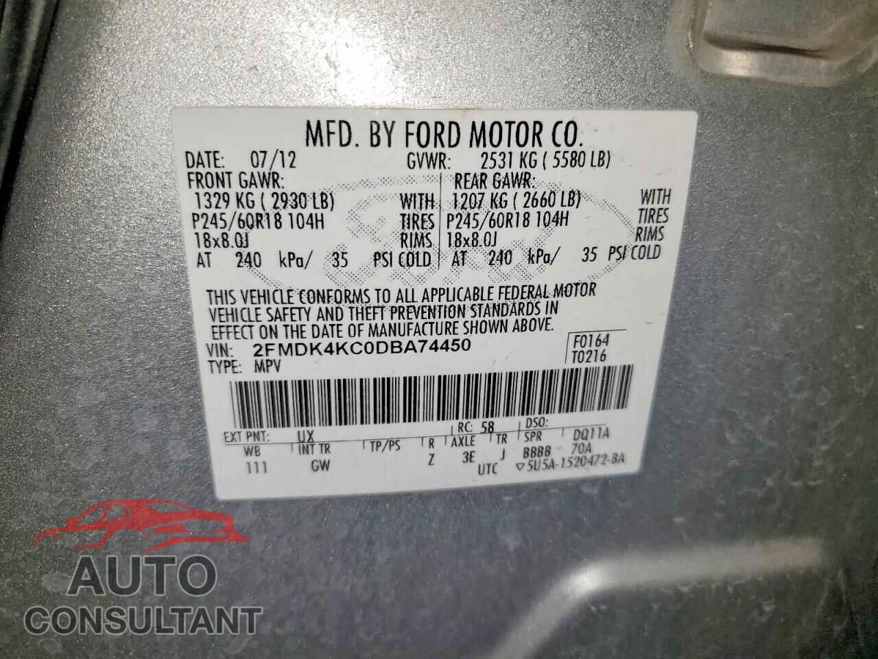 FORD EDGE 2013 - 2FMDK4KC0DBA74450
