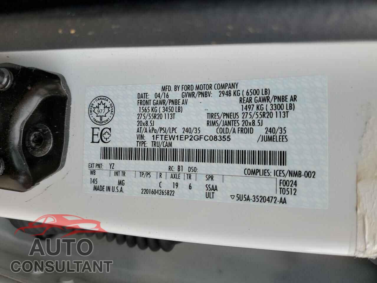 FORD F-150 2016 - 1FTEW1EP2GFC08355