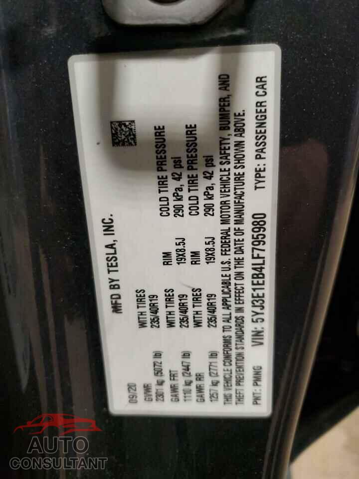 TESLA MODEL 3 2020 - 5YJ3E1EB4LF795980