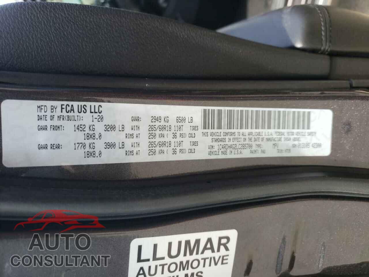 DODGE DURANGO 2020 - 1C4RDHAG2LC285700