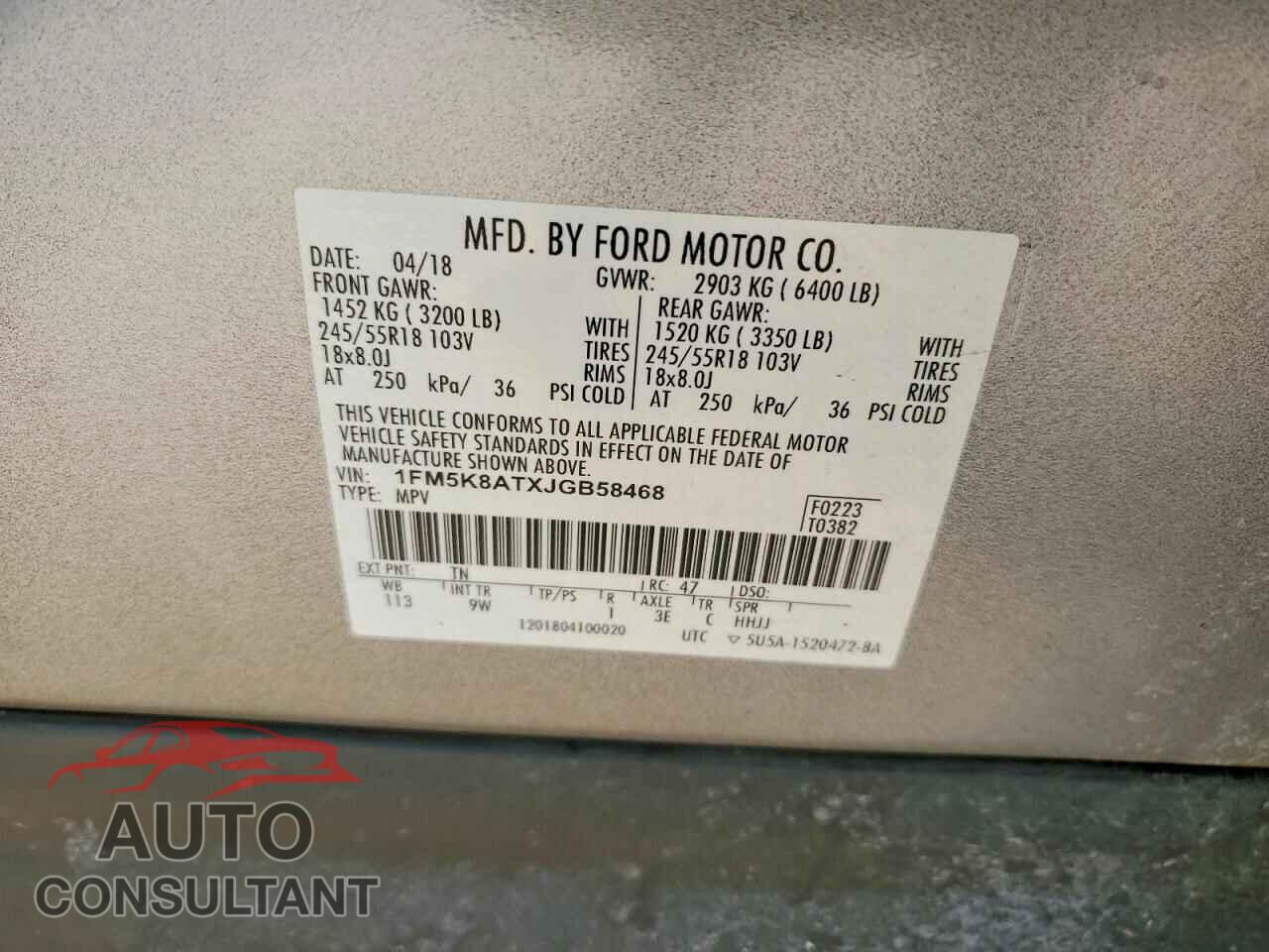 FORD EXPLORER 2018 - 1FM5K8ATXJGB58468