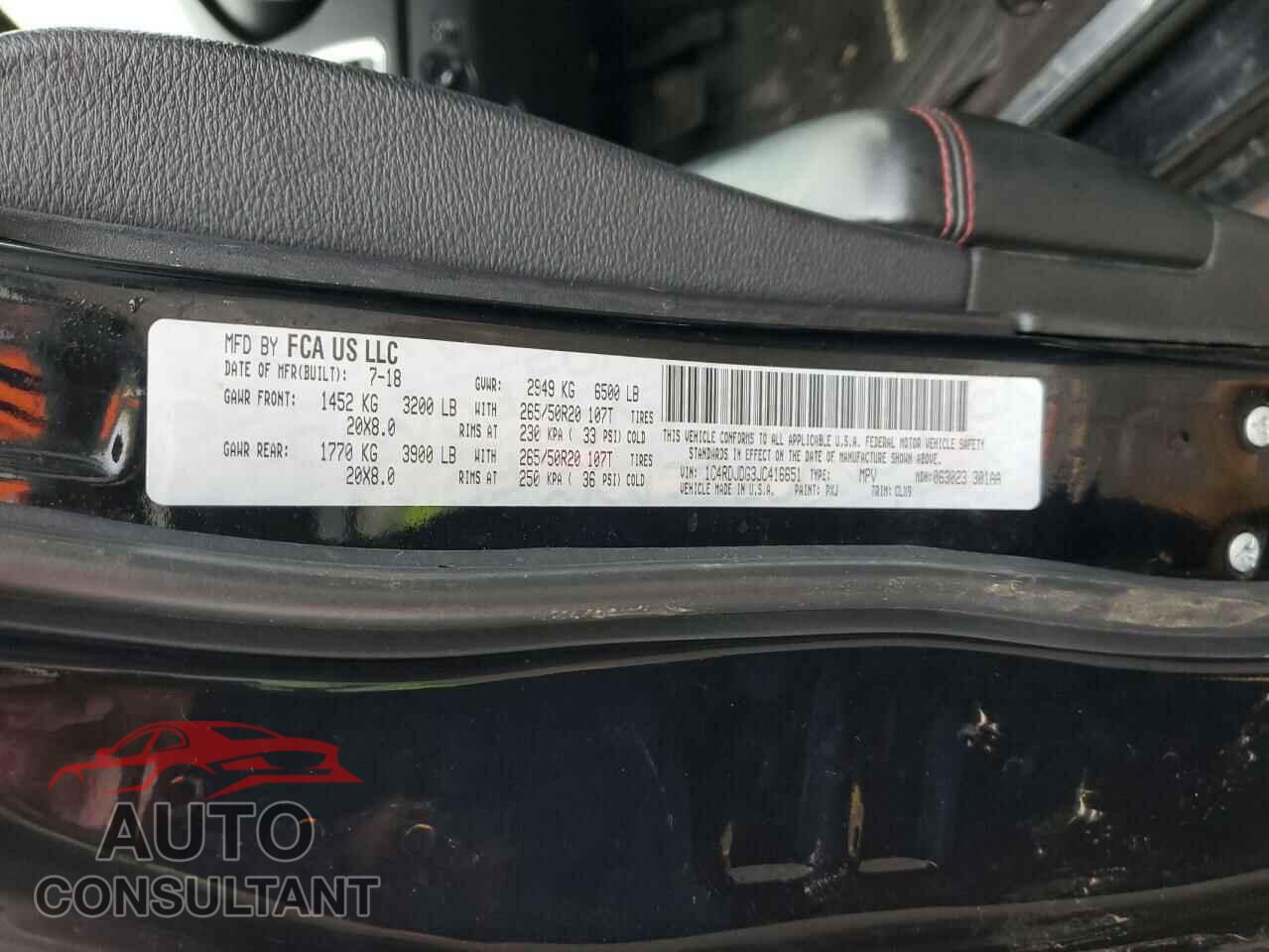 DODGE DURANGO 2018 - 1C4RDJDG3JC416651