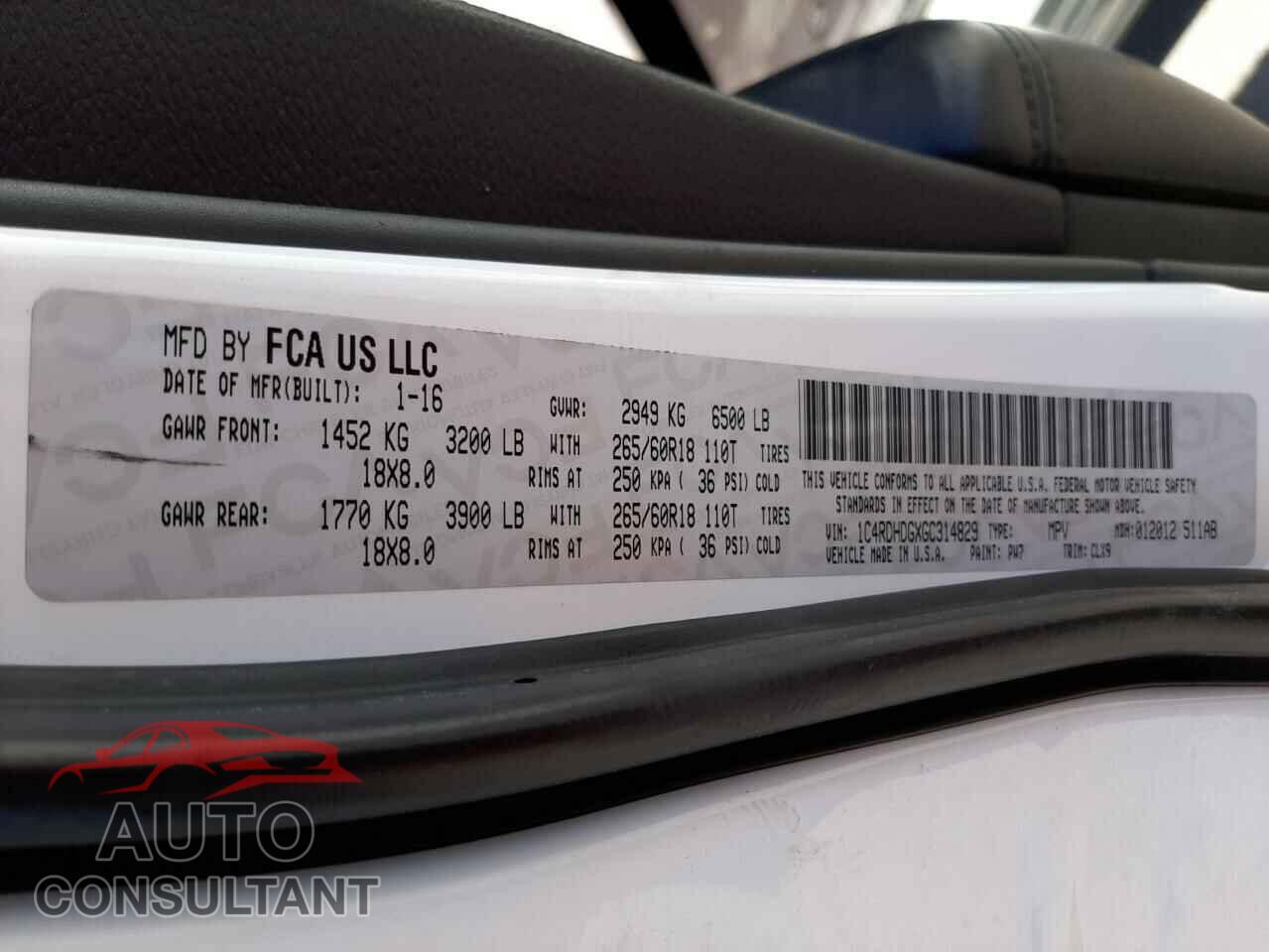 DODGE DURANGO 2016 - 1C4RDHDGXGC314829