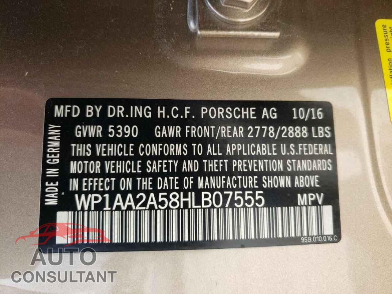 PORSCHE MACAN 2017 - WP1AA2A58HLB07555